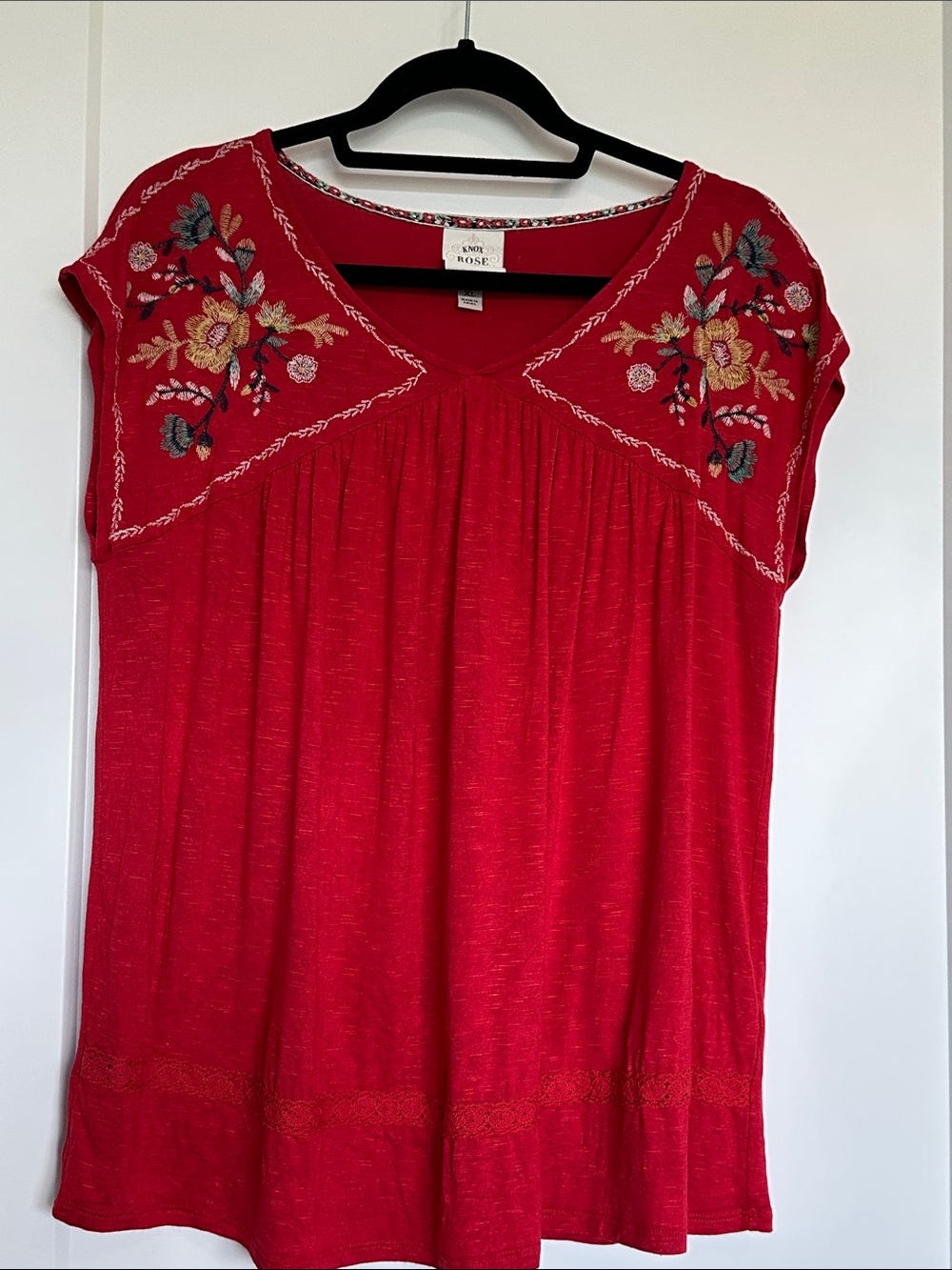Knox Rose Red Embroidered V-Neck Tunic